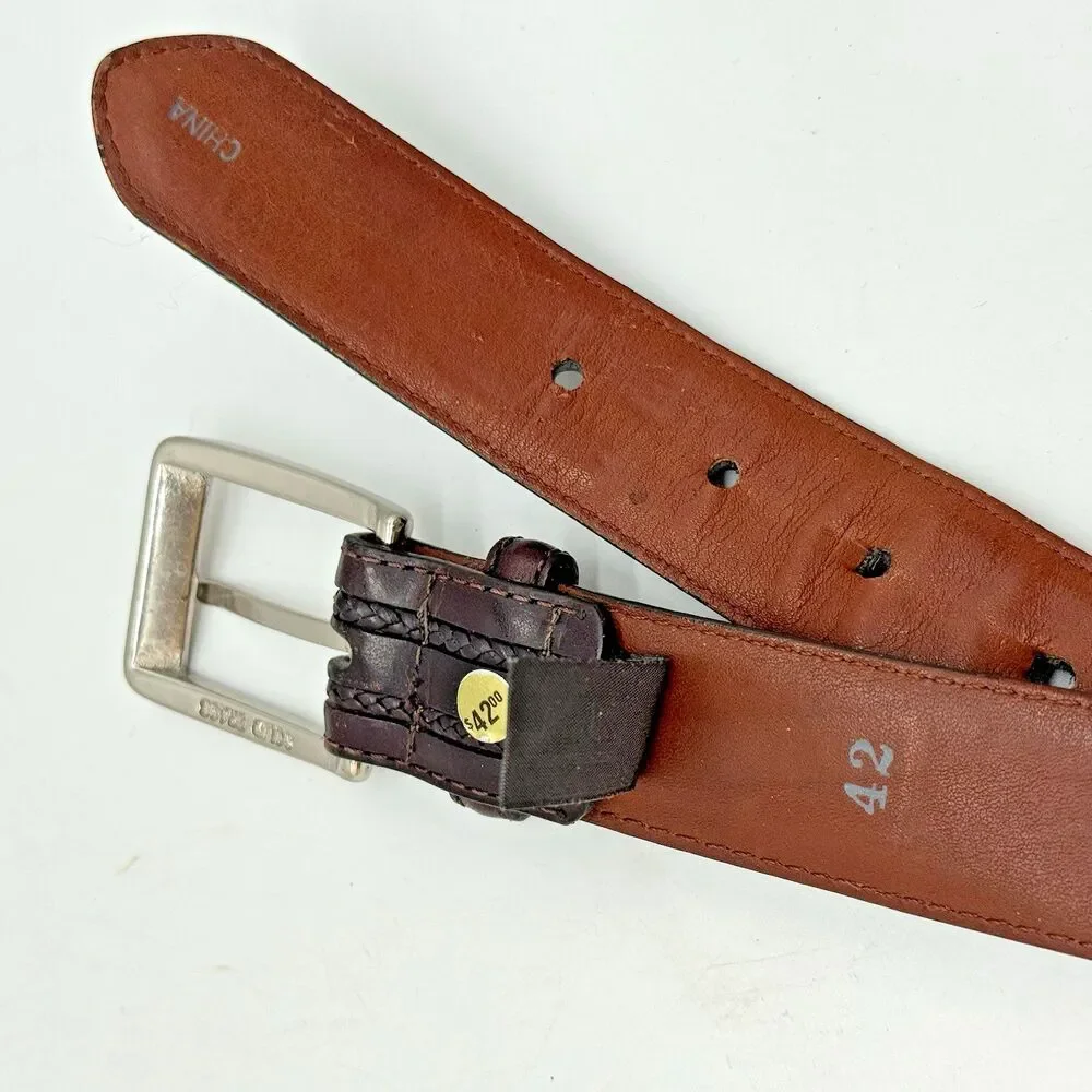 Brighton Smooth & Braided Brown Leather Belt Men's 42 Casual 1.25